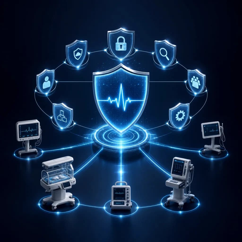 Layered cyber security controls shielding networked medical devices under the ADHICS standard