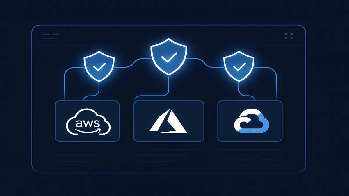 Cloud infrastructure security dashboard protecting AWS, Azure, and GCP environments