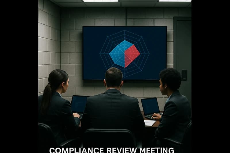 CMMC compliance review meeting in secure government contractor facility