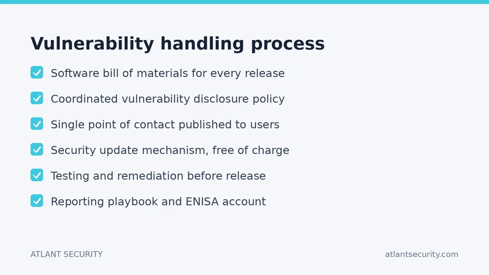 Cyber Resilience Act vulnerability handling process including SBOM and coordinated disclosure