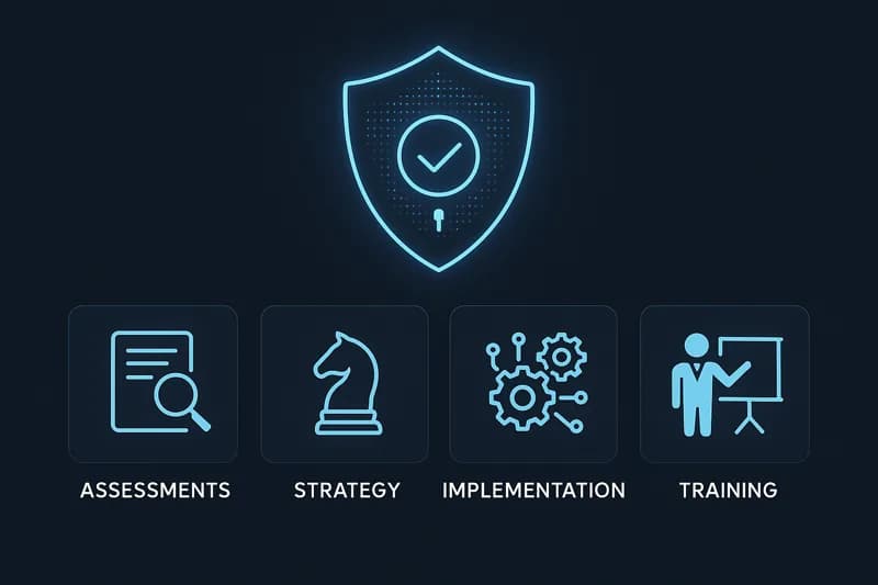 Overview of computer security consulting services including infrastructure audits, endpoint protection, and network hardening