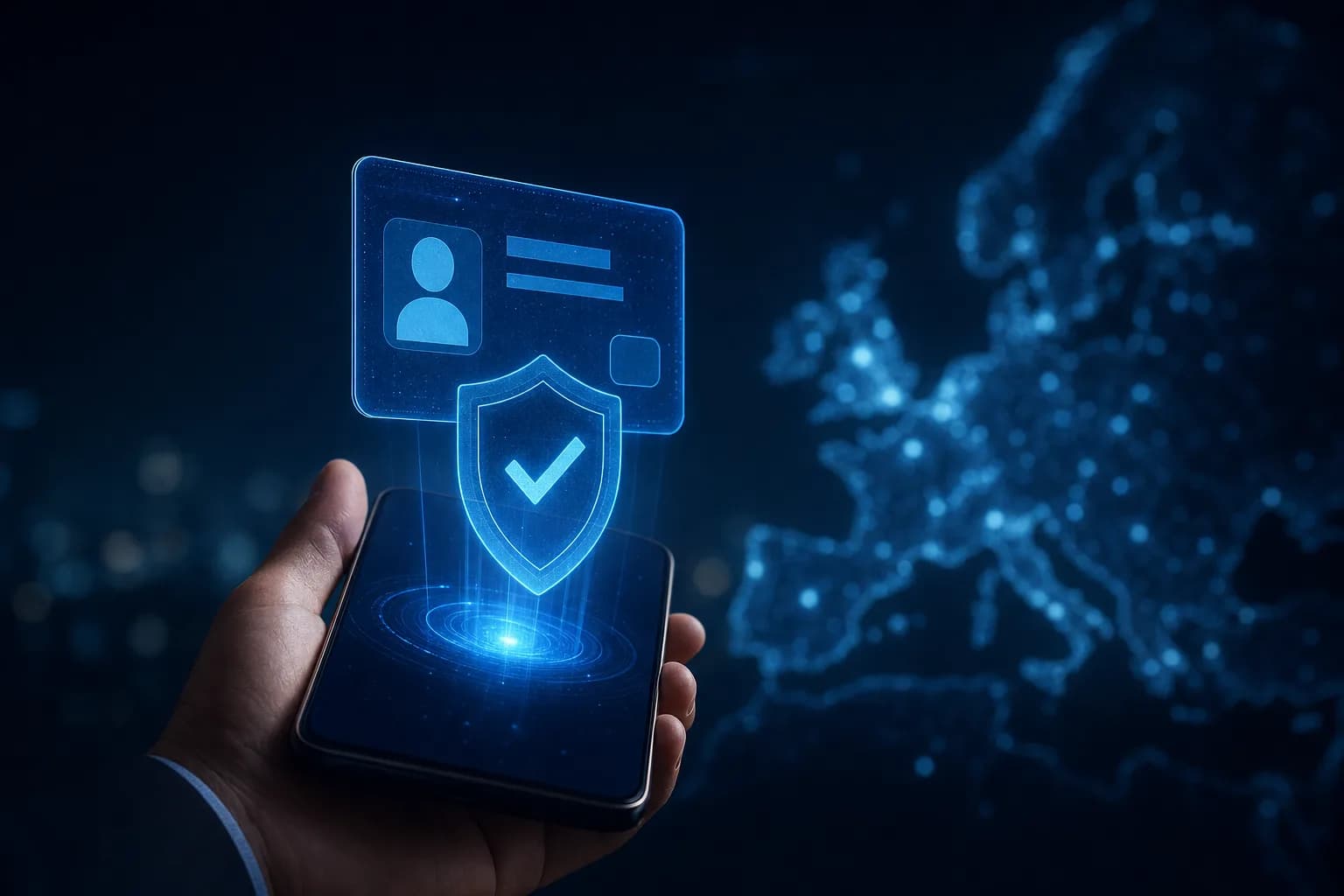EU Digital Identity Wallet on a smartphone issuing a secure verified identity credential under eIDAS 2.0