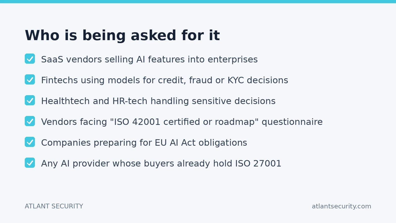 Which AI vendors are being asked for ISO 42001