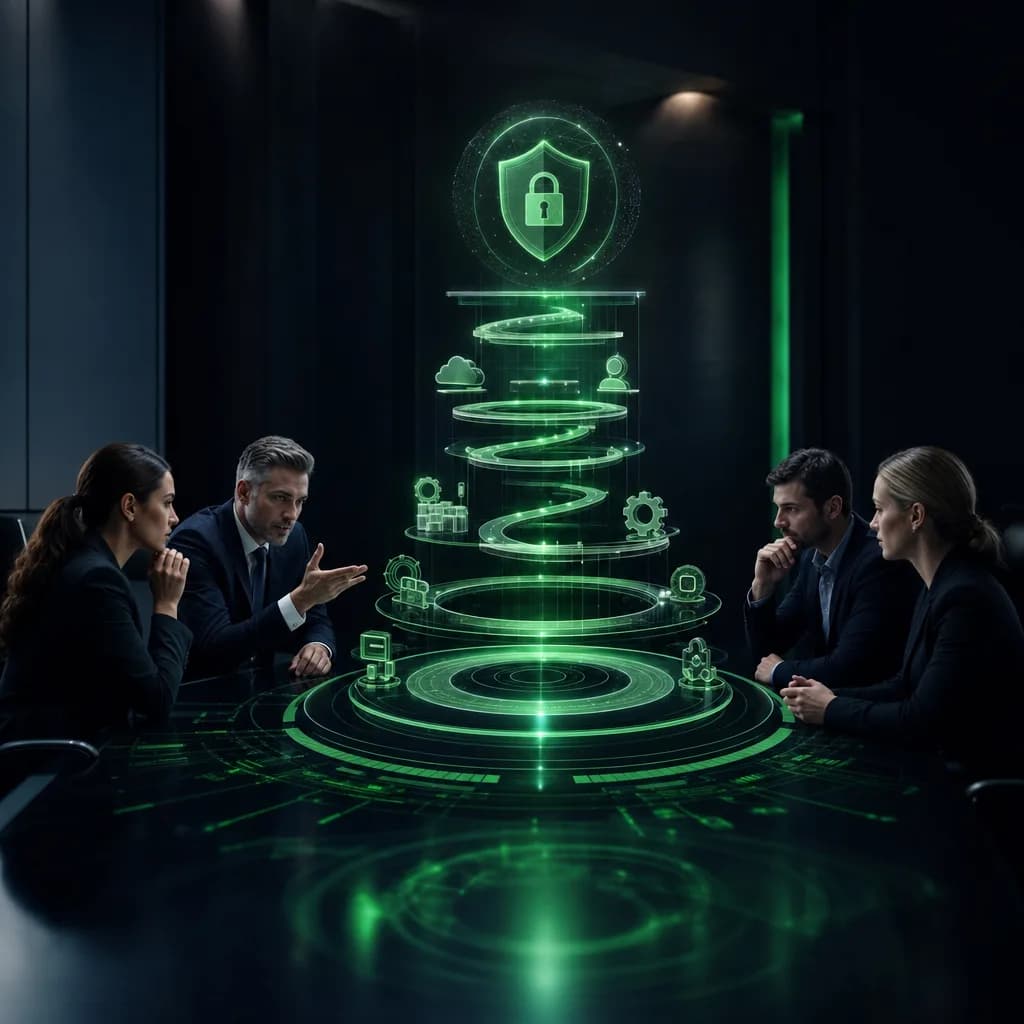 CISO-level security roadmap of layered milestones and control stages guiding a measurable security programme build