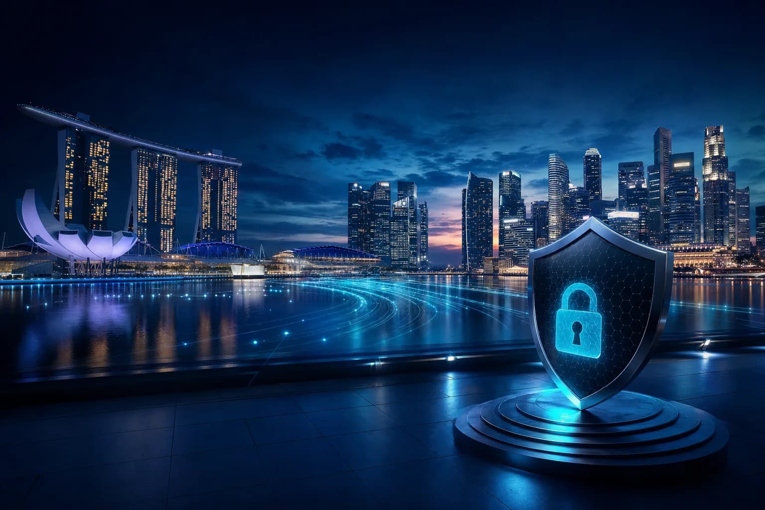 Singapore Marina Bay financial district skyline representing MAS-regulated banks and fintechs meeting TRM guidelines