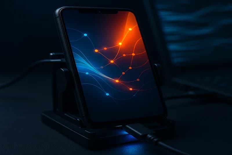 Smartphone being dynamically tested with runtime analysis and USB debugging connection