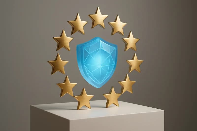 Abstract EU compliance sculpture representing NIS 2 regulatory framework and security standards