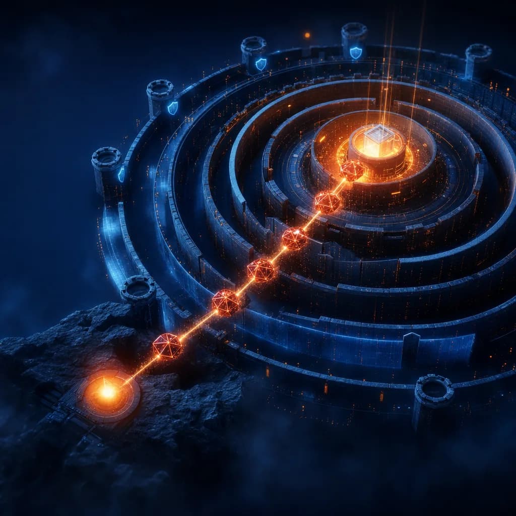 Exploitation chain escalating privileges through layered defenses during ethical hacking