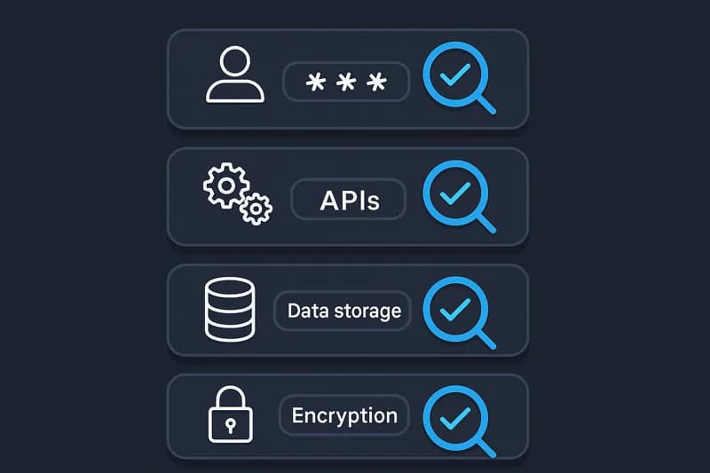 SaaS platform security layers - authentication, APIs, data, encryption audit