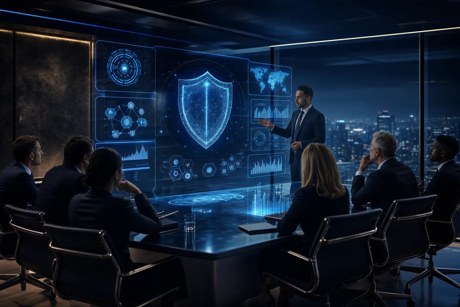 Virtual CISO presenting security risk posture and governance dashboards to the board and executive leadership