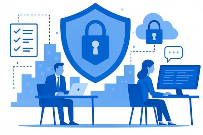 Virtual CISO services - cybersecurity expert reviewing security dashboards