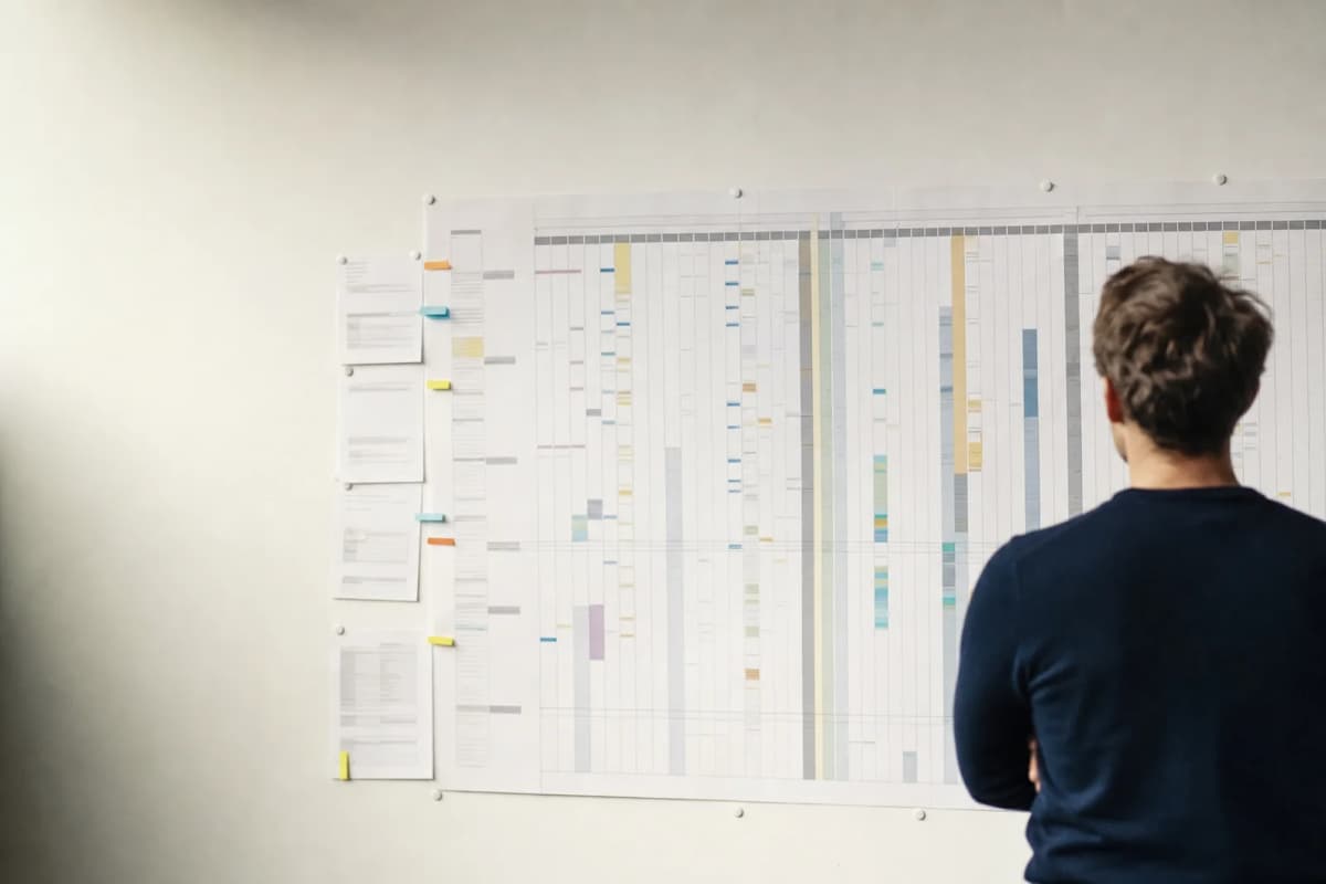 ISR remediation planning Printed ISR remediation plan marked up across an office wall
