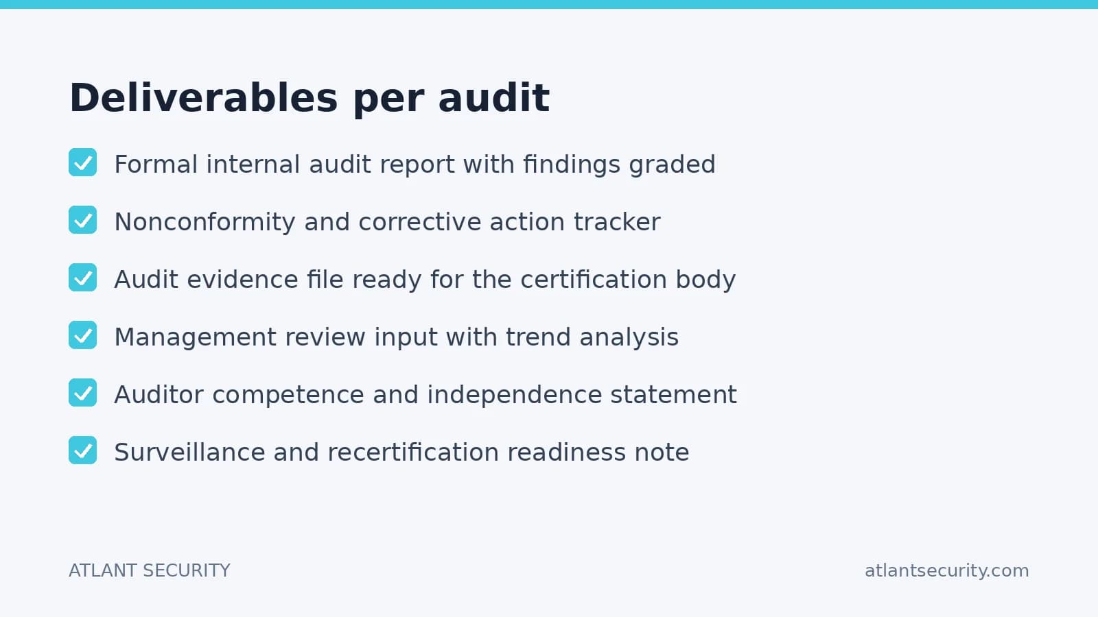 Deliverables Deliverables per ISO 27001 internal audit