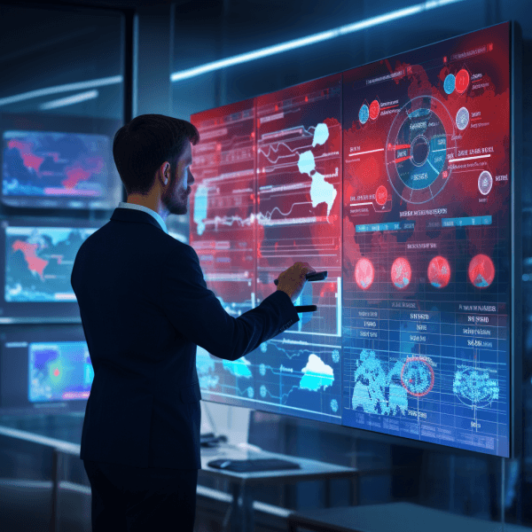 Small Business Cybersecurity Expert Cybersecurity expert analyzing threat intelligence and security data for small business protection