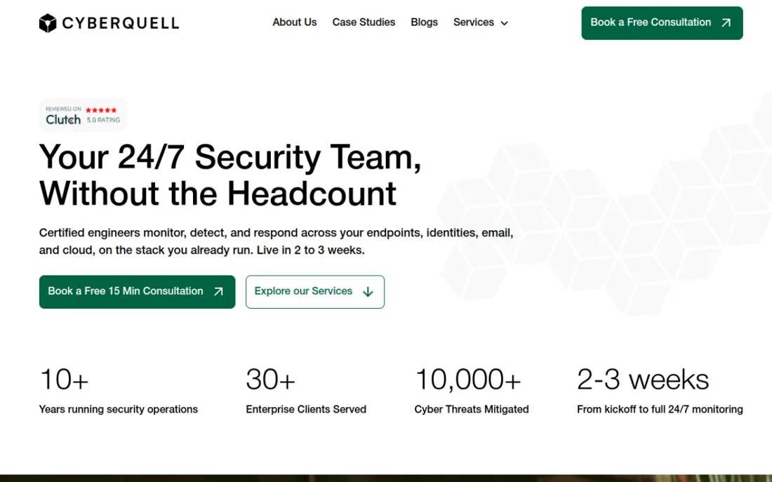 CyberQuell homepage, a cybersecurity provider serving Abu Dhabi