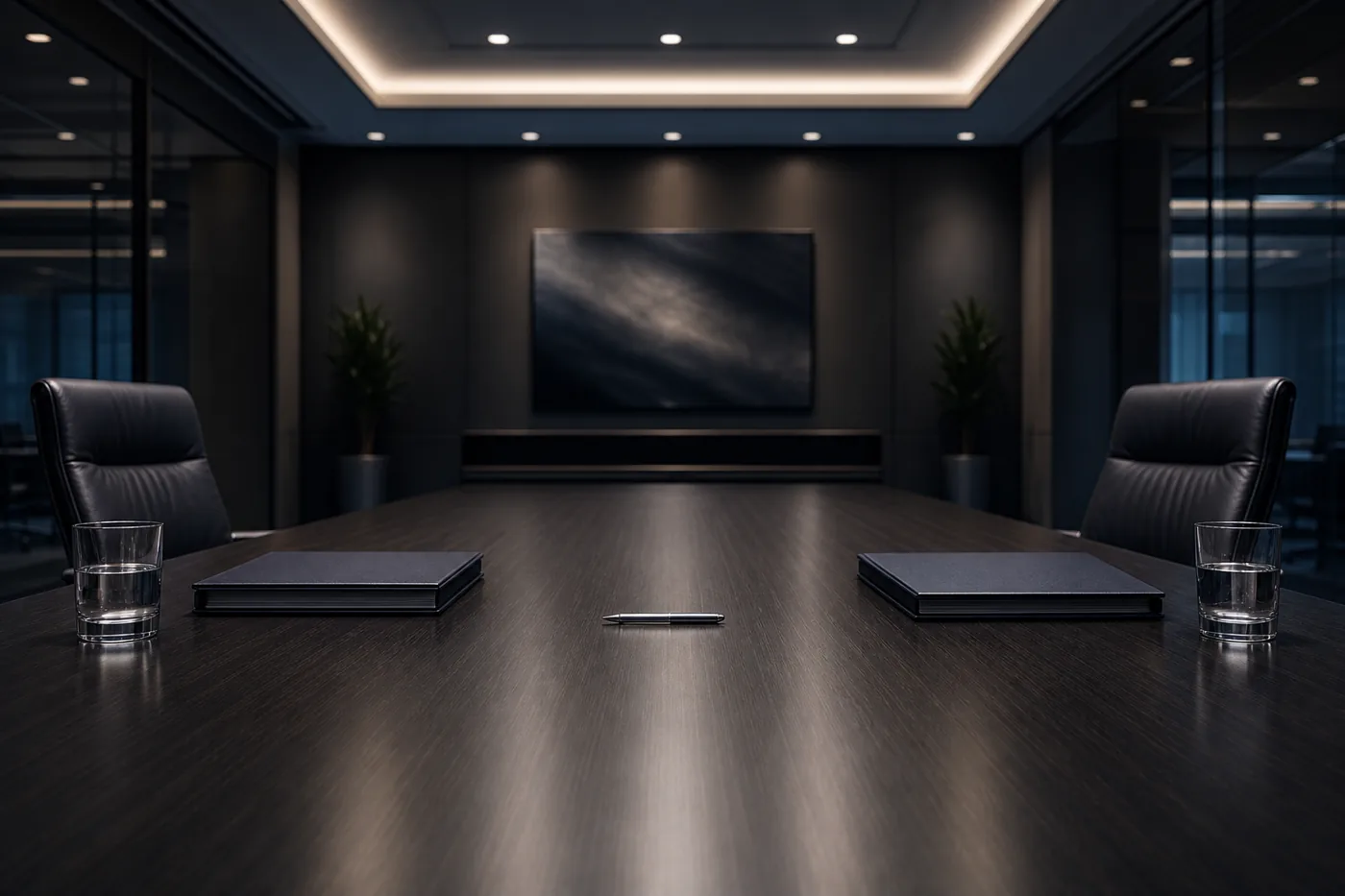 Two proposal binders facing each other across a boardroom table