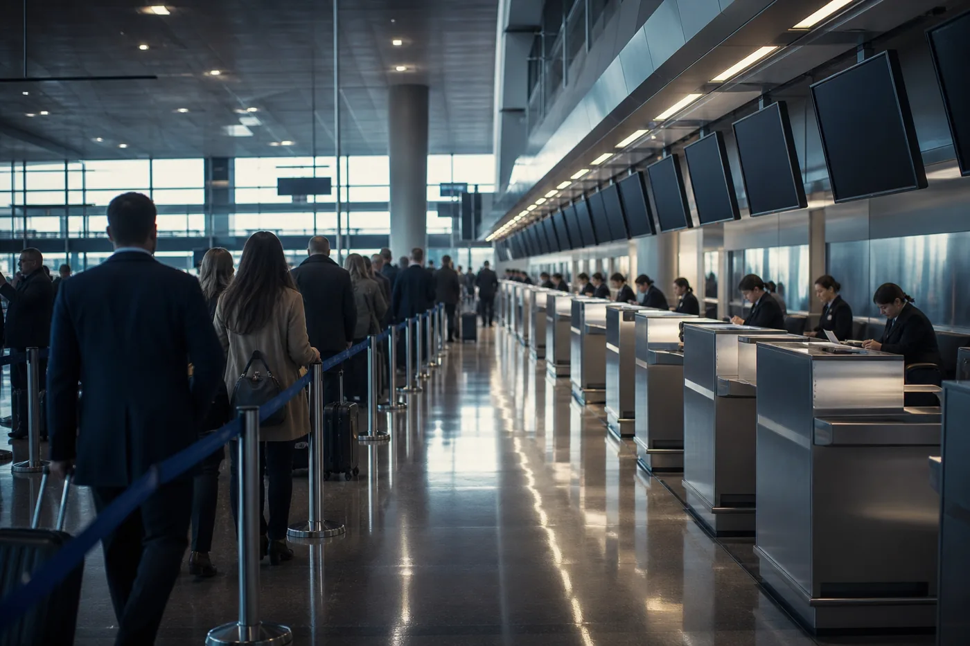 Airport hall with blank departure boards during the July 2024 outage