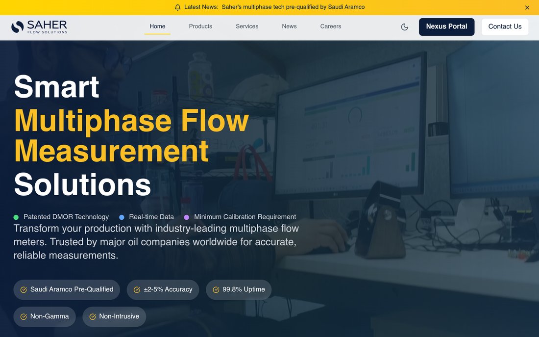 Saher Flow Solutions homepage