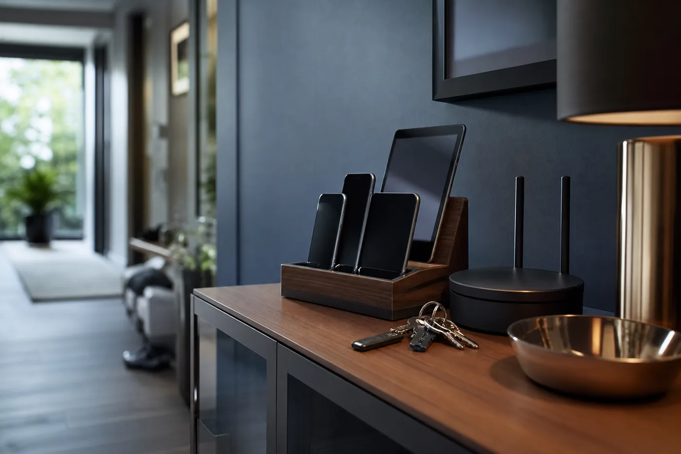 Family devices docked with a hardware security key for daily digital hygiene