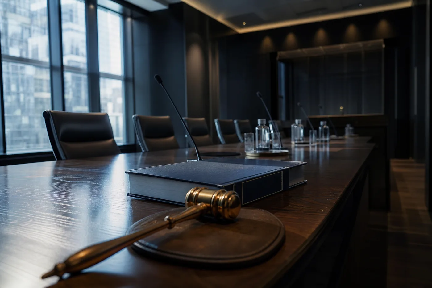 Regulator's hearing table with gavel and consent order, symbolizing NYDFS MFA penalties