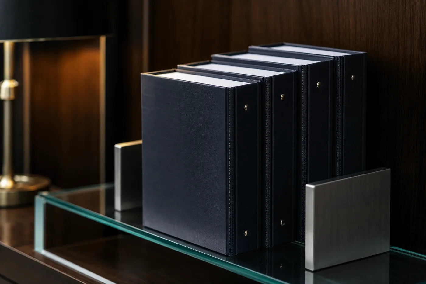 Five bound folders representing the five SOC 2 Trust Services Criteria