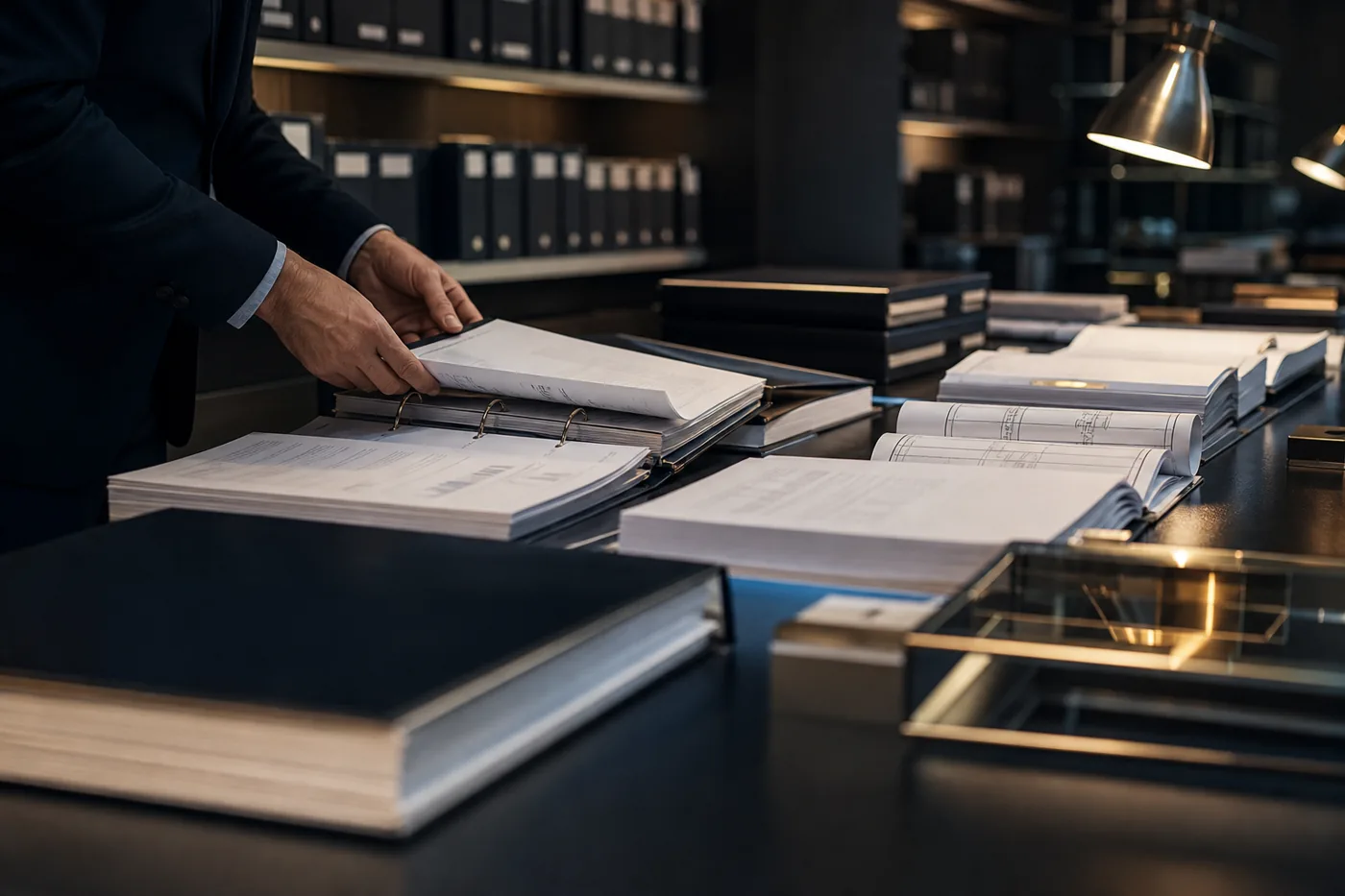 Binders, diagrams and policy folders gathered on a table before an audit