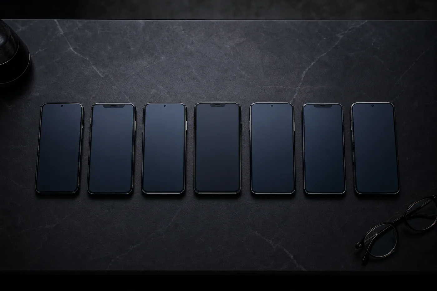 Seven smartphones in a row for comparing secure messaging apps
