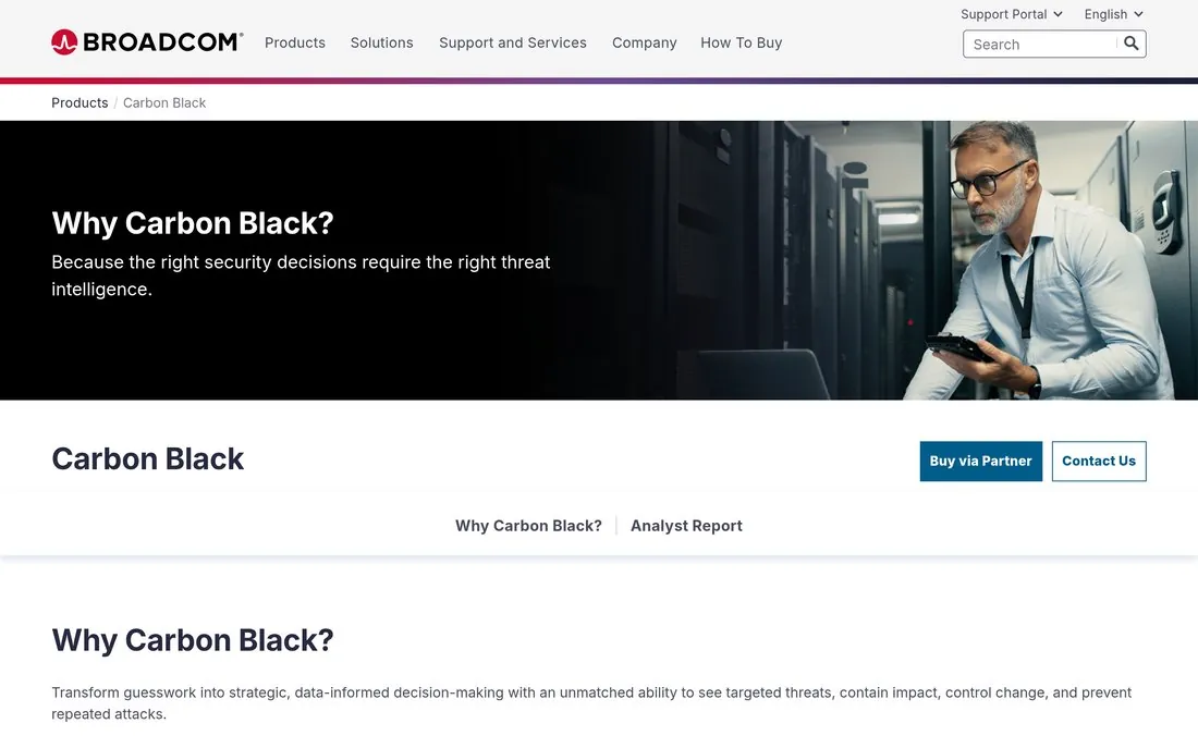 Broadcom Carbon Black product page, the current home of the former VMware Carbon Black endpoint platform