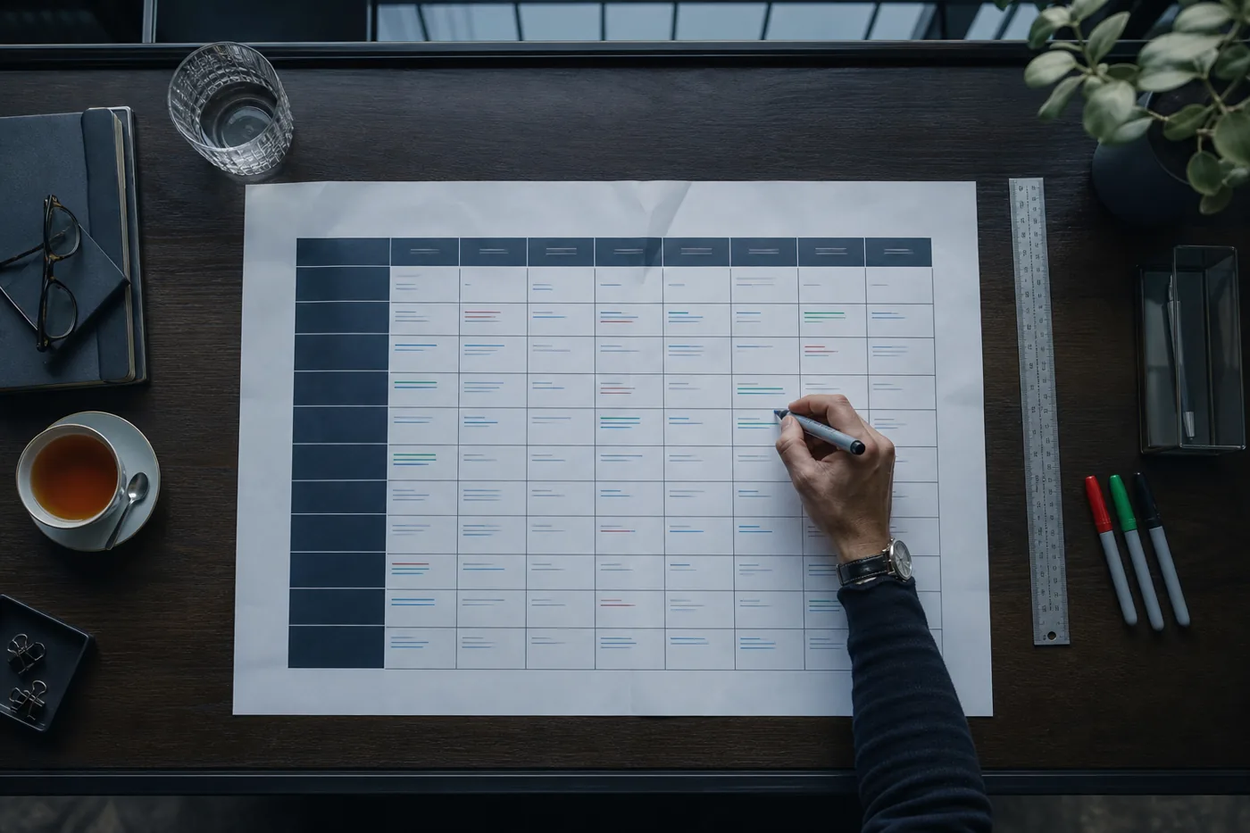 Decision matrix on a desk for narrowing the cybersecurity consultant shortlist