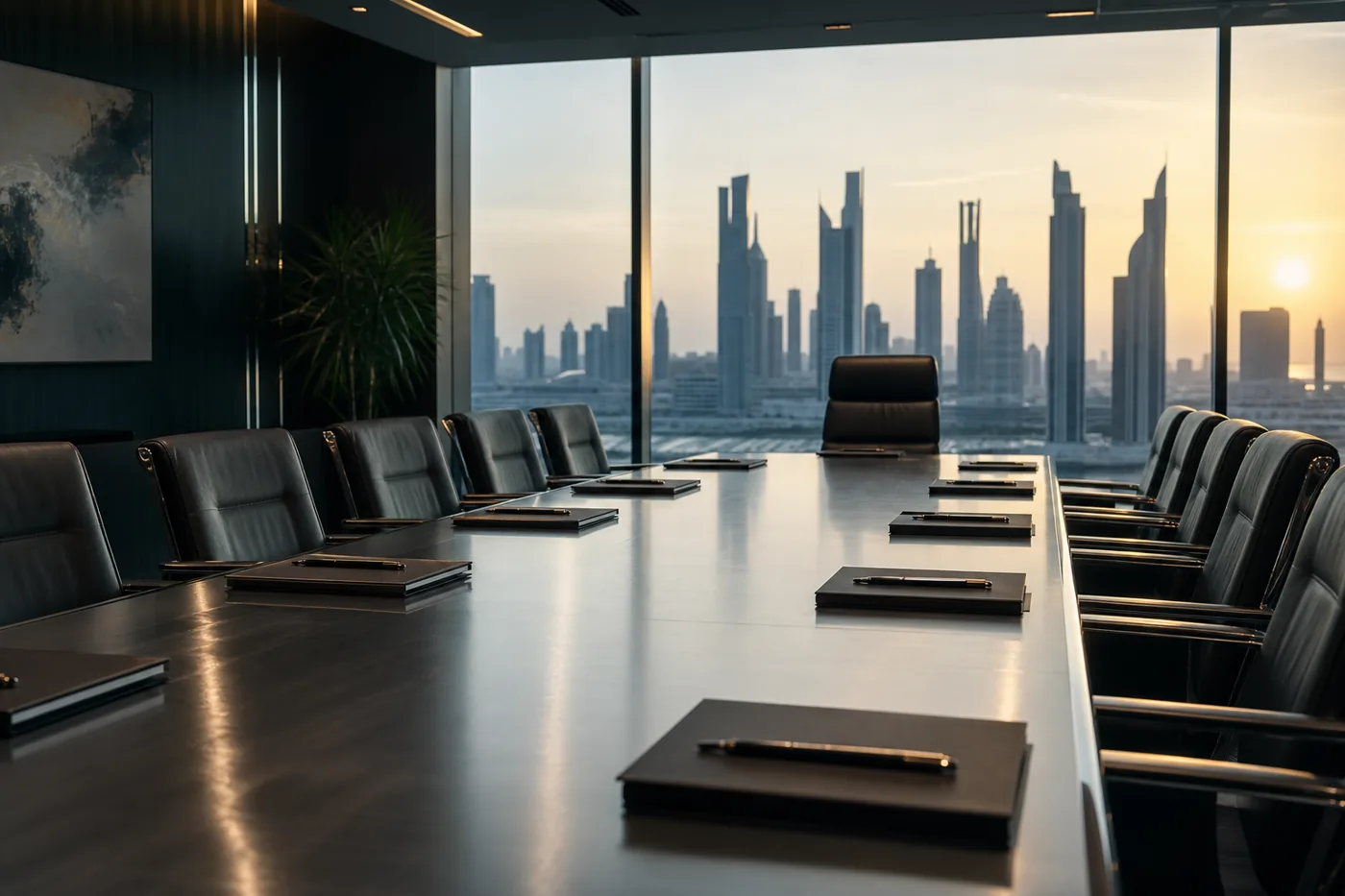 Executive boardroom prepared for an information security governance committee meeting