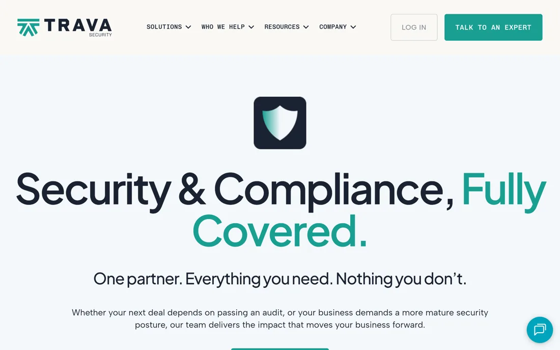 Trava Security homepage