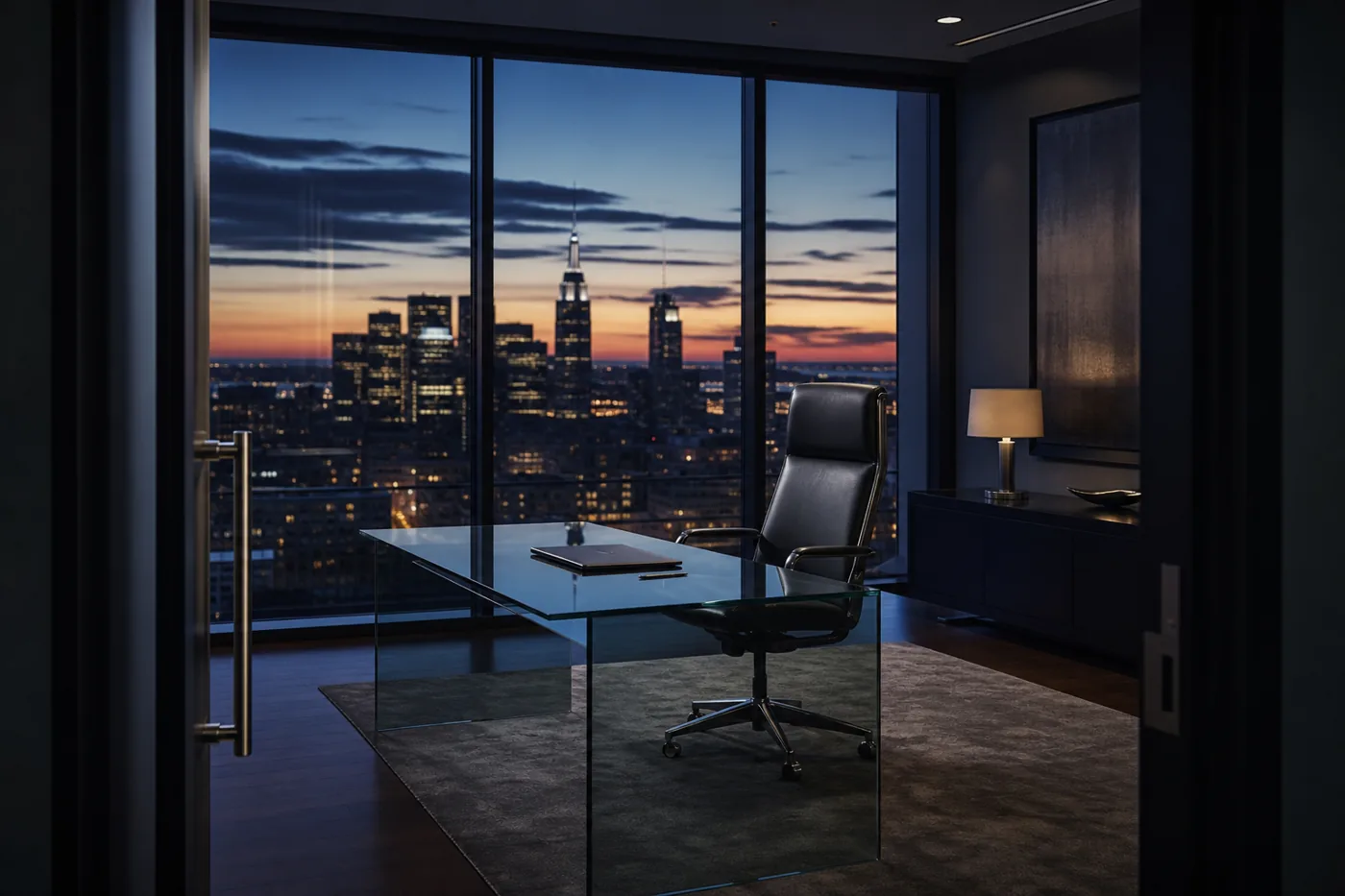 Empty executive chair at dusk, the unfilled CISO seat