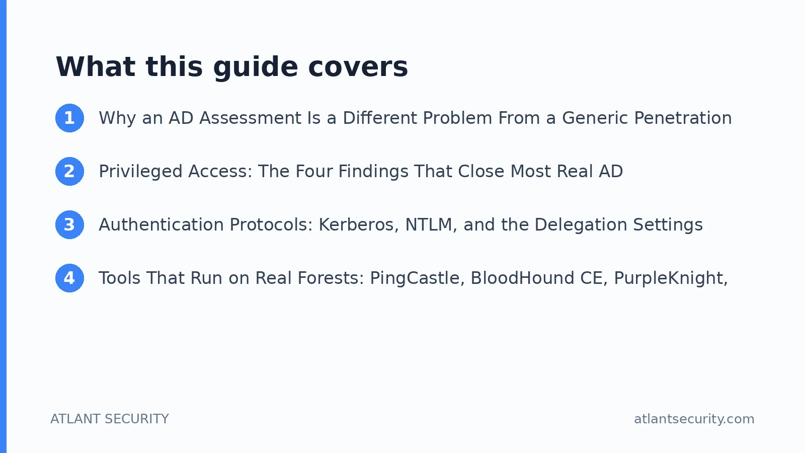 What this guide covers: Why an AD Assessment Is a Different Problem From a Generic Penetration Test, Privileged Access: The Four Findi