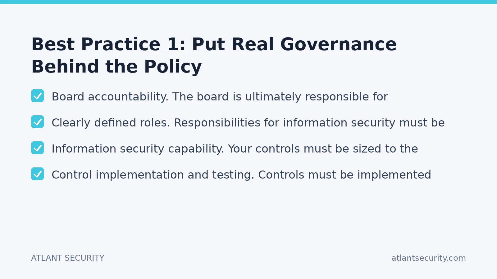 Checklist: Best Practice 1: Put Real Governance Behind the Policy