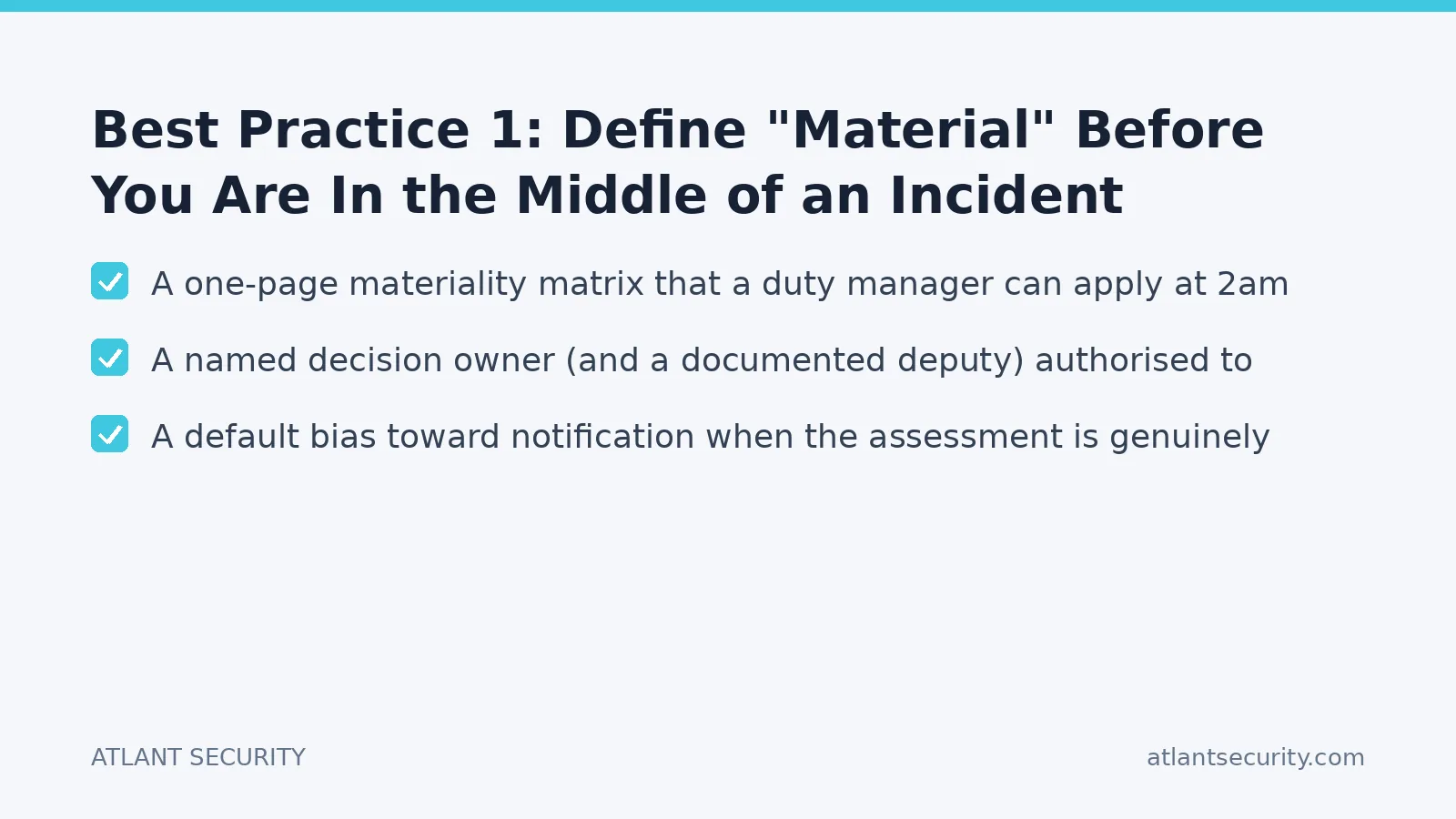 Checklist: Best Practice 1: Define "Material" Before You Are In the Middle of an Incident