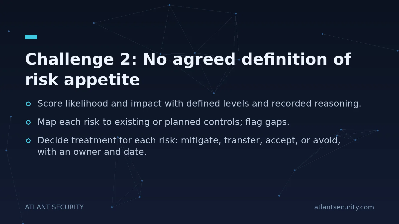 Challenge 2: No agreed definition of risk appetite - key points