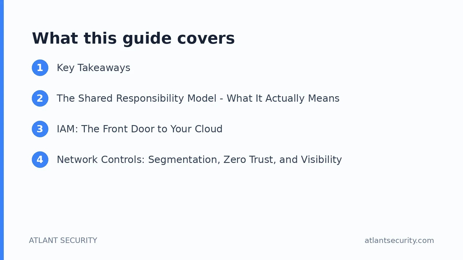 What this guide covers: Key Takeaways, The Shared Responsibility Model - What It Actually Means, IAM: The Front Door to Your Cloud