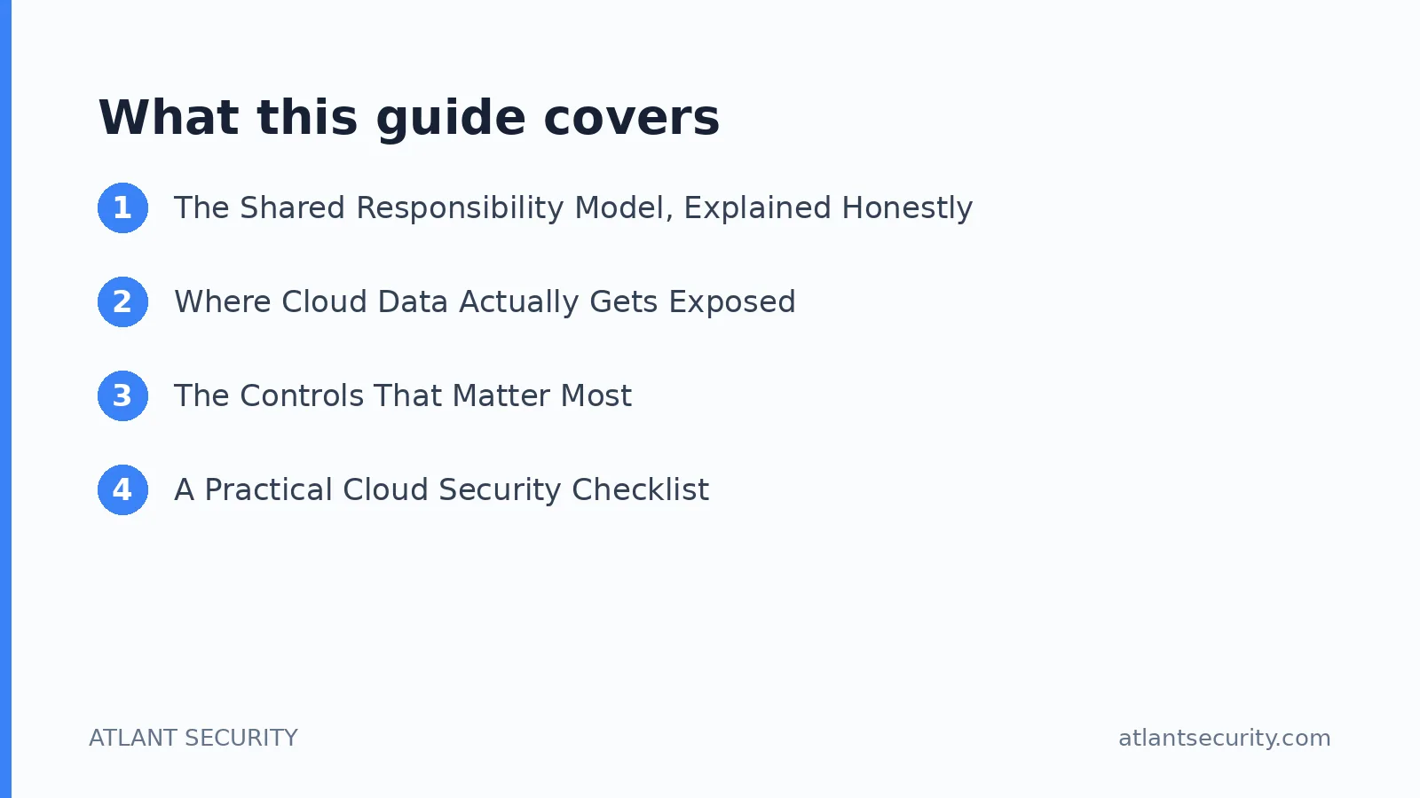 What this guide covers: The Shared Responsibility Model, Explained Honestly, Where Cloud Data Actually Gets Exposed, The Controls That
