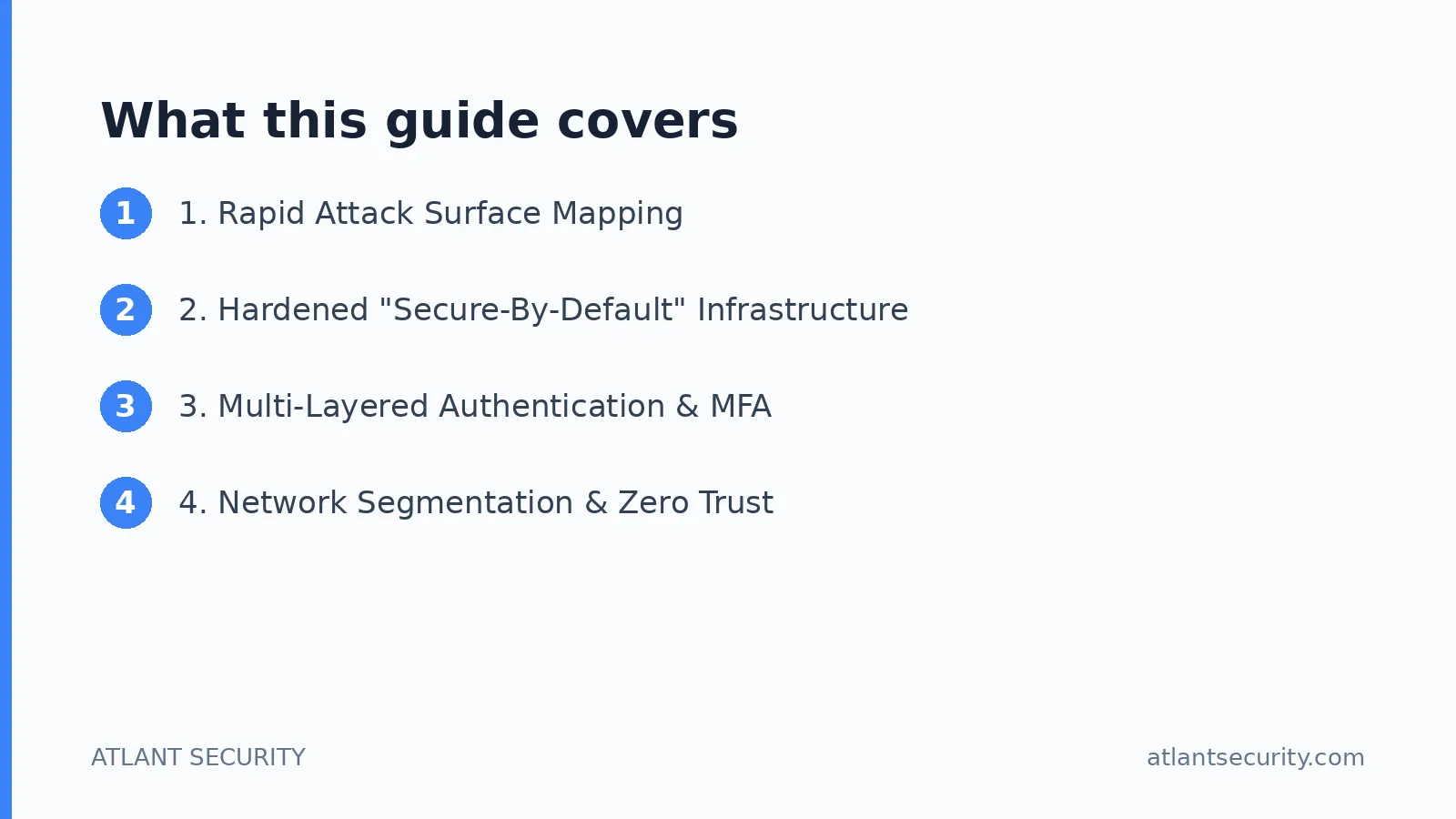 What this guide covers: 1. Rapid Attack Surface Mapping, 2. Hardened "Secure-By-Default" Infrastructure, 3. Multi-Layered Authenticati