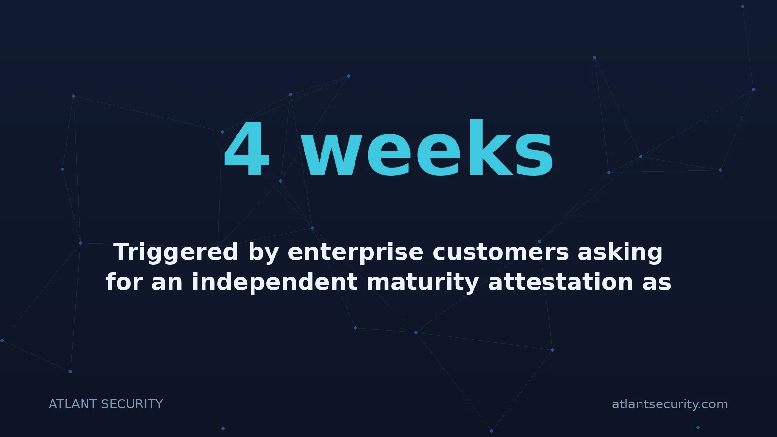 4 weeks: Triggered by enterprise customers asking for an independent maturity attestation as part of vendor d