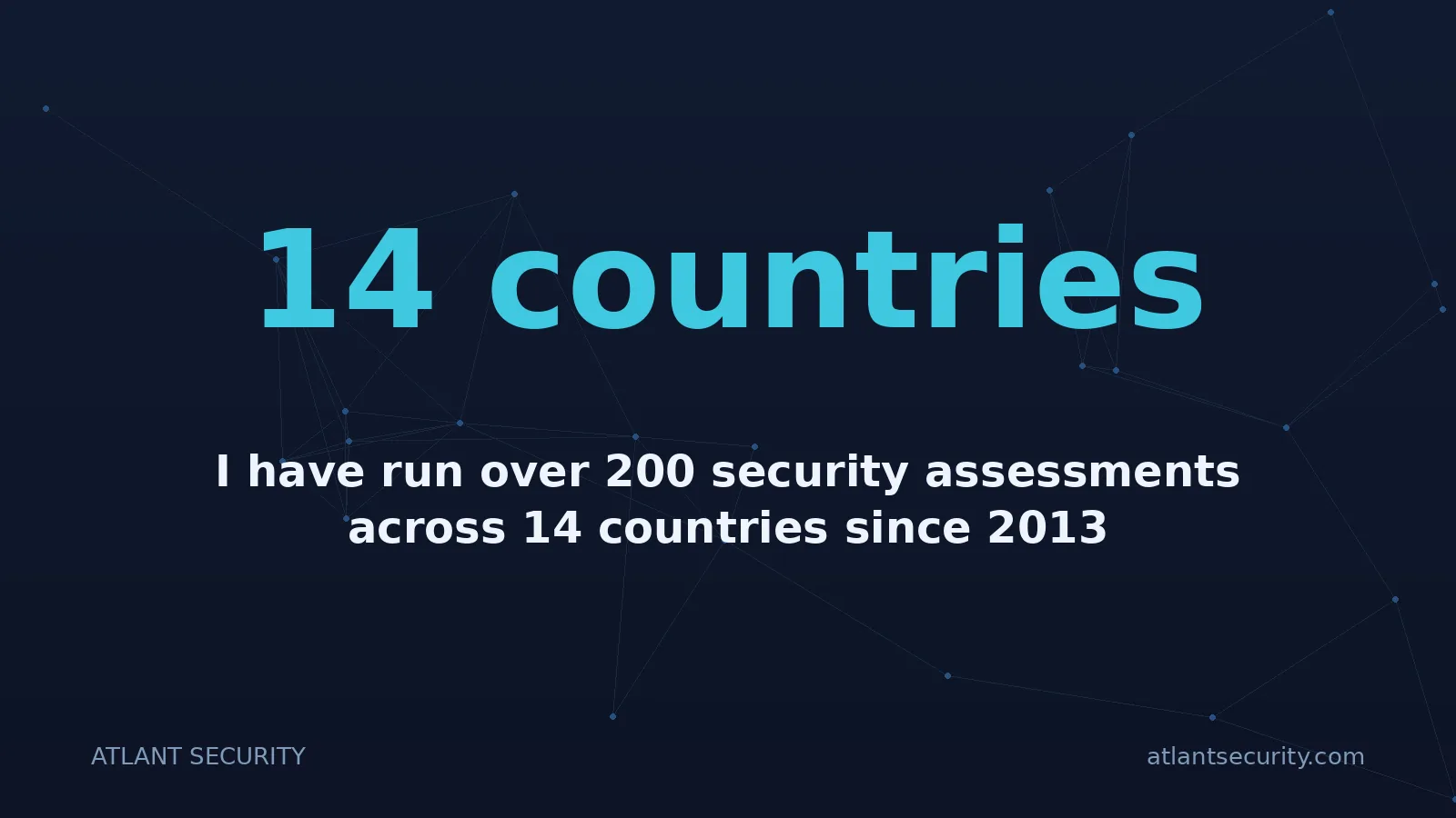14 countries: I have run over 200 security assessments across 14 countries since 2013