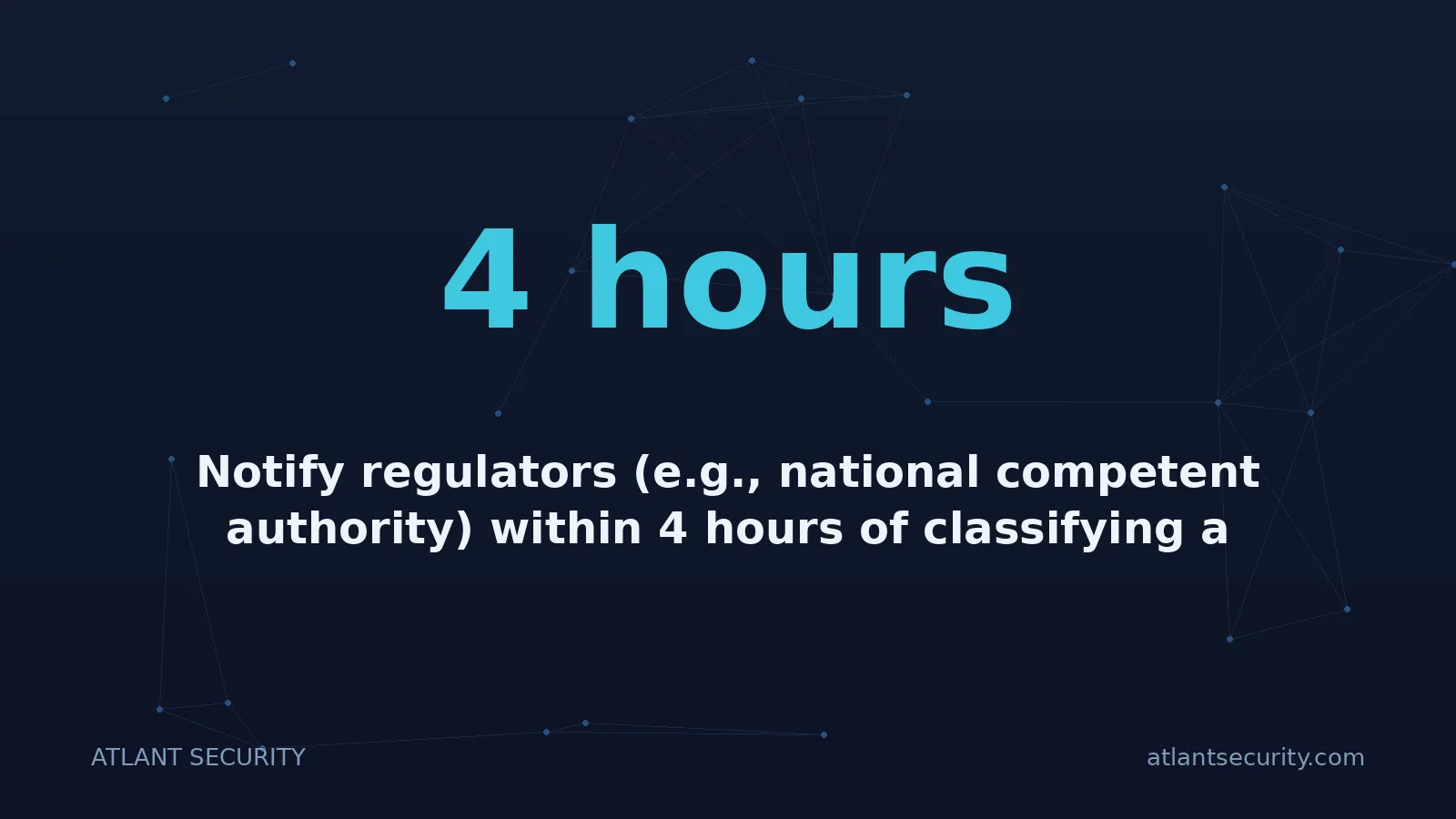 4 hours: Notify regulators (e.g., national competent authority) within 4 hours of classifying a major inciden