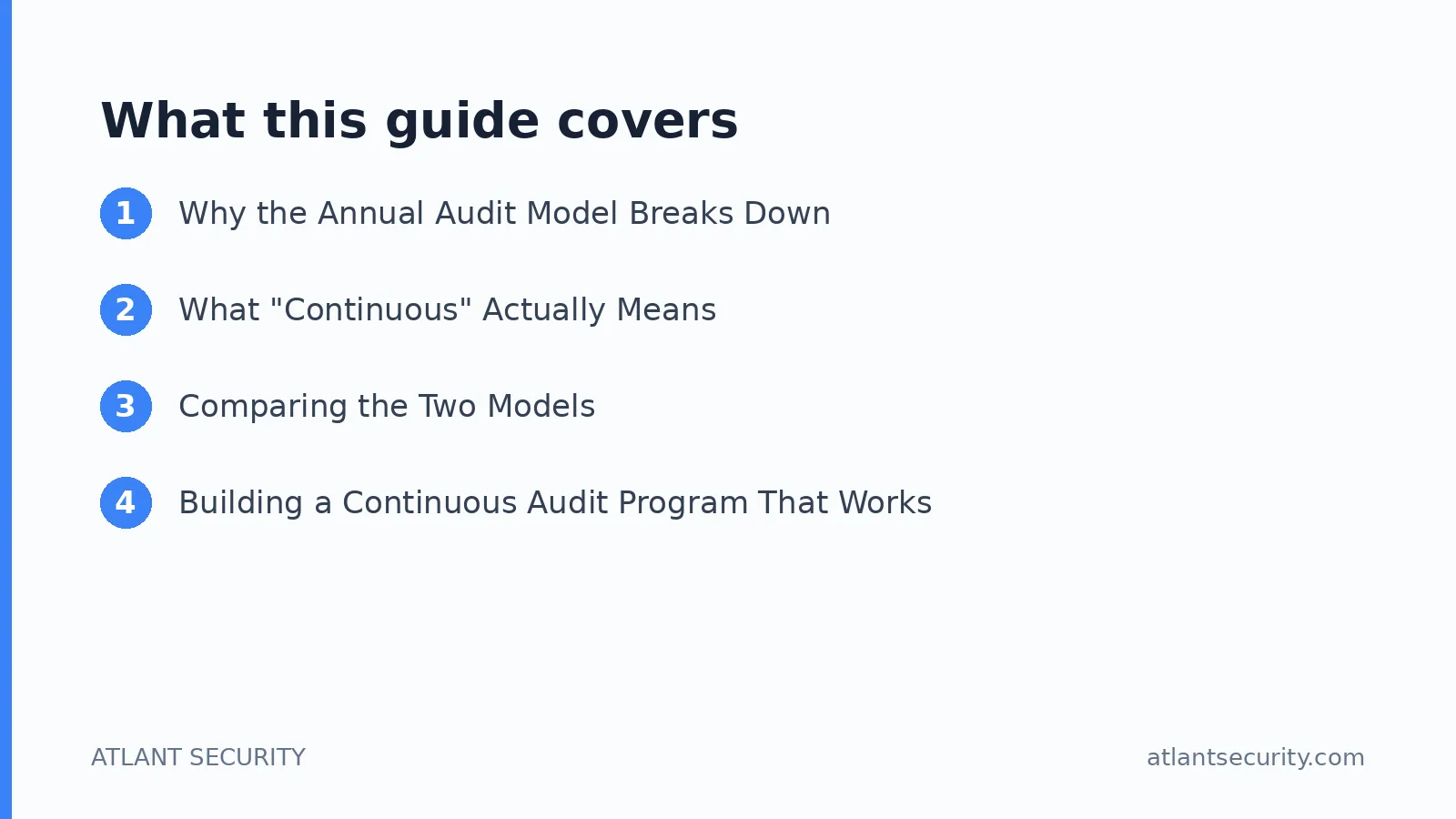 What this guide covers: Why the Annual Audit Model Breaks Down, What "Continuous" Actually Means, Comparing the Two Models
