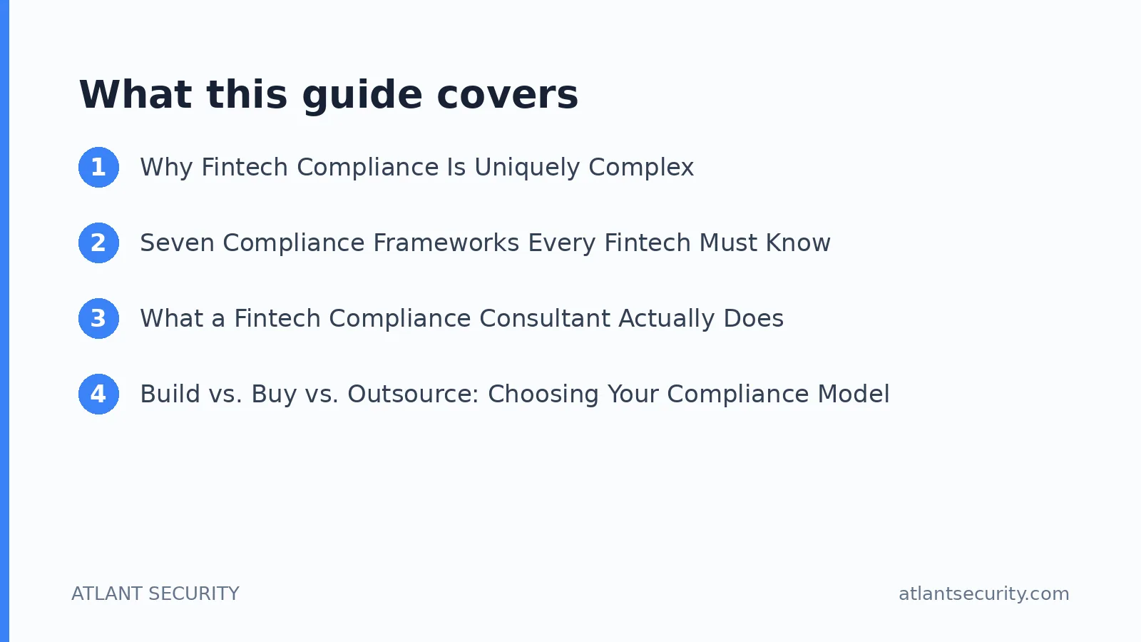 What this guide covers: Why Fintech Compliance Is Uniquely Complex, Seven Compliance Frameworks Every Fintech Must Know, What a Fintec