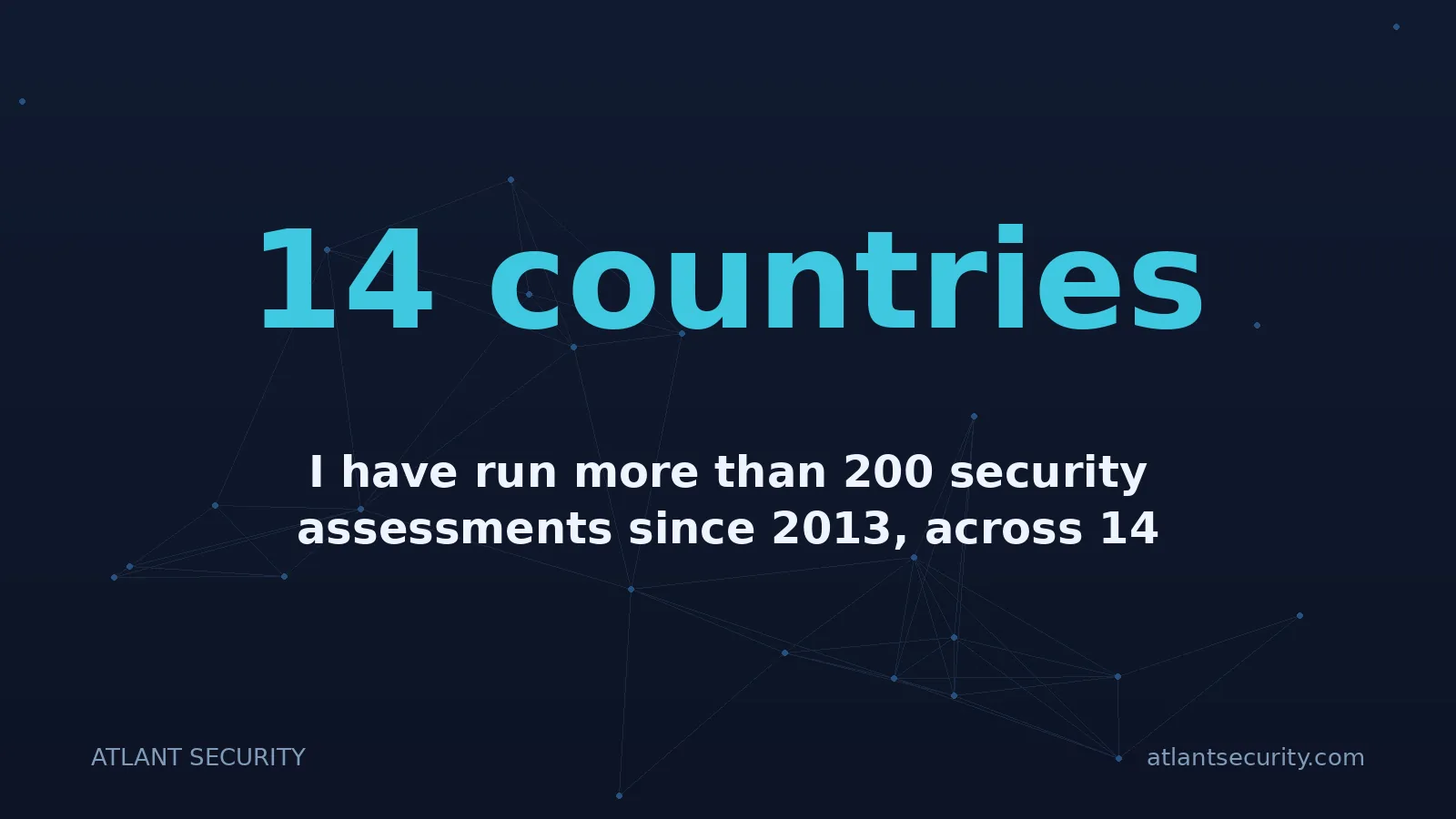 14 countries: I have run more than 200 security assessments since 2013, across 14 countries