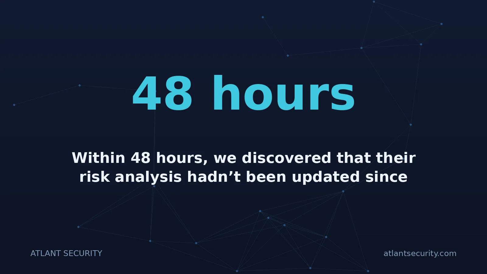 48 hours: Within 48 hours, we discovered that their risk analysis hadn’t been updated since 2019