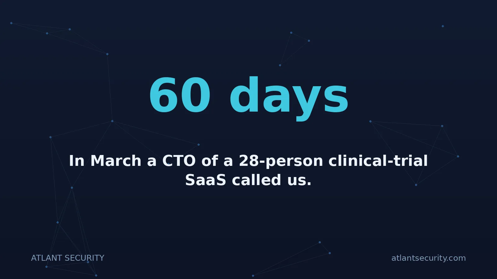 60 days: In March a CTO of a 28-person clinical-trial SaaS called us.