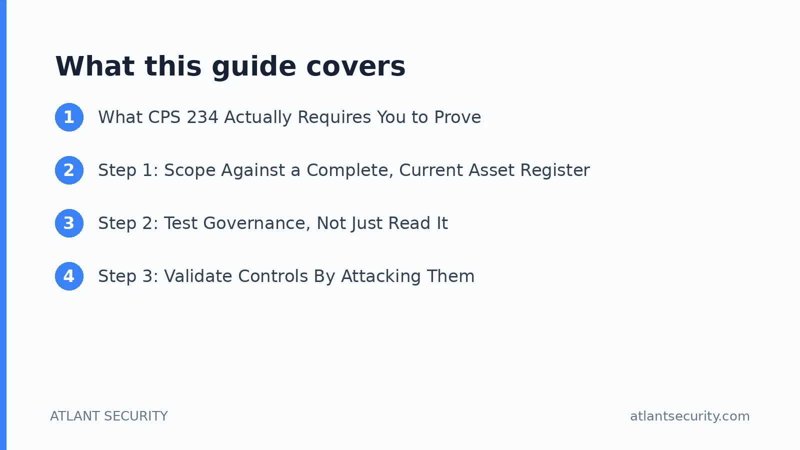 What this guide covers: What CPS 234 Actually Requires You to Prove, Step 1: Scope Against a Complete, Current Asset Register, Step 2: