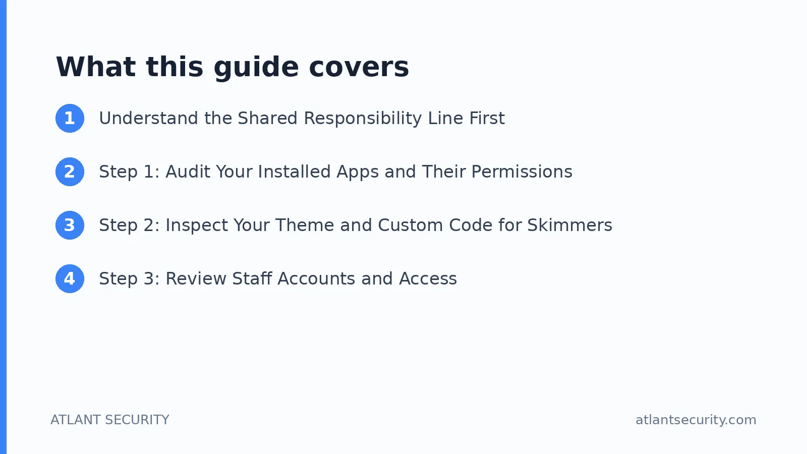 What this guide covers: Understand the Shared Responsibility Line First, Step 1: Audit Your Installed Apps and Their Permissions, Step