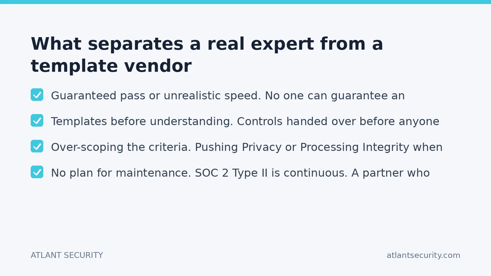 Checklist: What separates a real expert from a template vendor